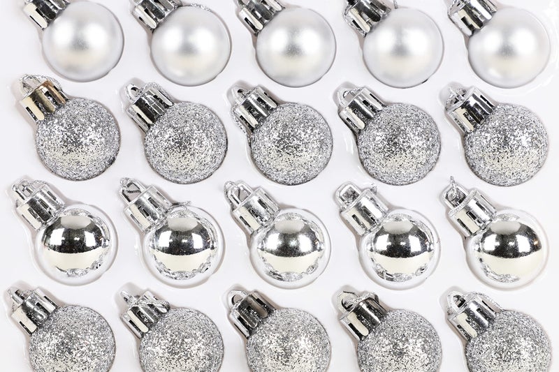 Christmas ConceptsÂ® Pack of 25-25mm Mini Christmas Tree Baubles - Shiny, Matte & Glitter Decorated Ornaments (Silver) - Image 5